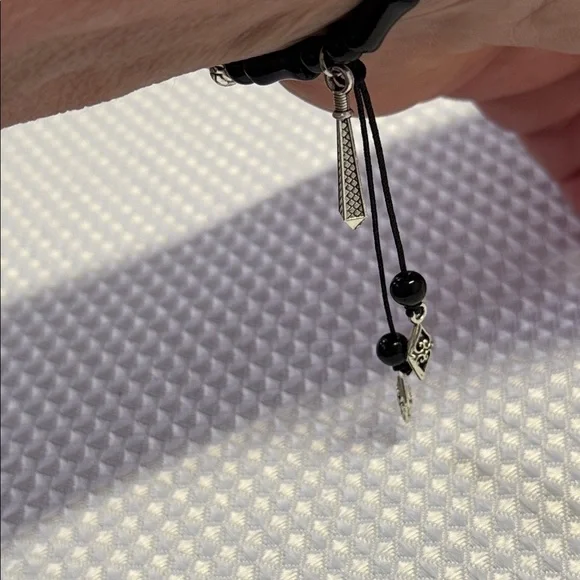 BOHO Bracelet Asian Coin Glass Bead Silver Detail Chain Stretch 6”- 6.5” New - Picture 15 of 16